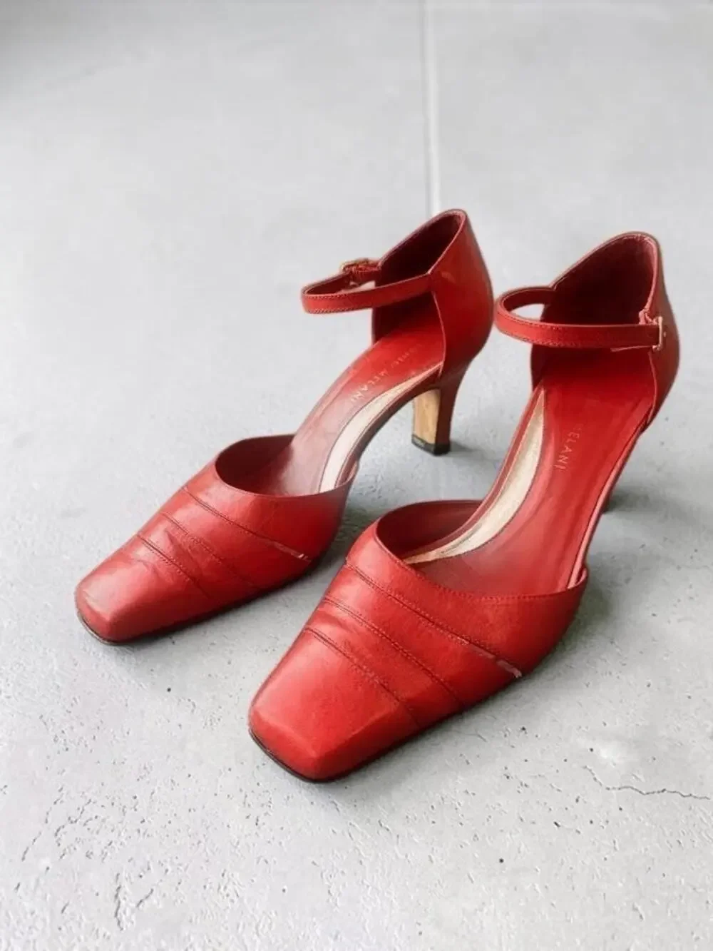 Antonio Melani Womens 7M Red Leather D'Orsay Ankle Strap Kitten Heels